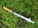 medical syringe insulin on moss 3